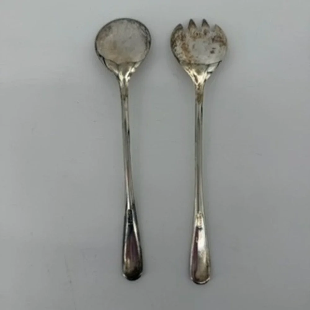 Vintage Italian Silver Plated Salad Serving Fork and Spoon‎ Set Made in Italy